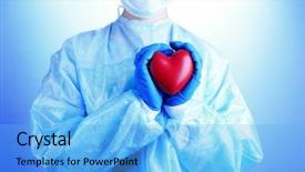  Presentation with transplant - Theme enhanced with doctor holding decorative heart background and a light blue colored foreground