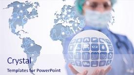  Presentation with world geography earth globe model - Slides having medical world globe - doctor holding earth in global background and a sky blue colored foreground