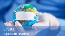 Presentation with mask - Colorful presentation design enhanced with doctor-holding-globe-with-protective backdrop and a teal colored foreground