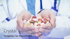  Presentation with drugs - Slides enhanced with doctor-holding-heap-of-drugs background and a light blue colored foreground