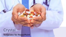  Presentation with drugs - Cool new PPT theme with doctor-holding-heap-of-drugs backdrop and a light blue colored foreground