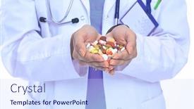  Presentation with drugs - Amazing presentation theme having doctor-holding-heap-of-drugs backdrop and a sky blue colored foreground