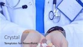  Presentation with drugs - Beautiful theme featuring doctor-holding-heap-of-drugs backdrop and a light blue colored foreground