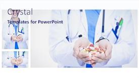  Presentation with drugs - PPT theme with doctor-holding-heap-of-drugs background and a sky blue colored foreground