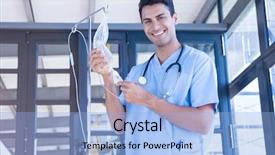  Presentation with intravenous - Presentation design featuring doctor holding intravenous drip background and a light blue colored foreground