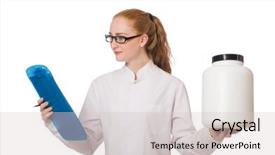  Presentation with google - Slides consisting of document google - young female doctor holding jar background and a light gray colored foreground