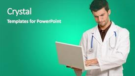  Presentation with green - Cool new presentation theme with doctor holding laptop on green backdrop and a teal colored foreground