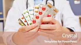  Presentation with prescription drugs - Slides having doctor holding many prescription drugs background and a coral colored foreground