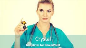  Presentation with female doctor - Colorful theme enhanced with doctor holding medicine bottle backdrop and a teal colored foreground