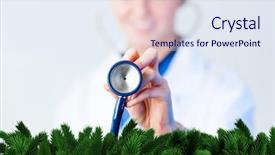  Presentation with fir tree - Audience pleasing PPT layouts consisting of doctor holding out stethescope backdrop and a sky blue colored foreground