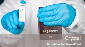  Presentation with antigen - Slide set consisting of doctor-holding-passport-and-negative background and a gray colored foreground