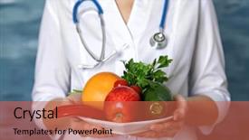  Presentation with foods - Cool new theme with cholesterol medicine - doctor holding plate with heart backdrop and a red colored foreground