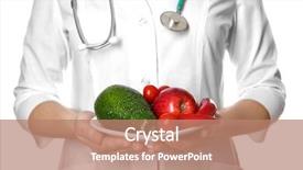  Presentation with heart disease diet - PPT layouts enhanced with doctor holding plate with heart background and a coral colored foreground