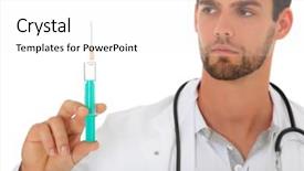  Presentation with injection - Audience pleasing theme consisting of doctor holding prepared injection all on white background backdrop and a white colored foreground