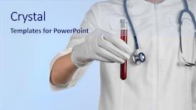  Presentation with blood test - Slides having doctor holding red blood background and a sky blue colored foreground