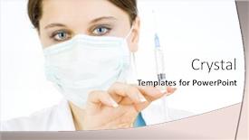  Presentation with injection - Colorful presentation enhanced with doctor holding syringe and getting ready for injection backdrop and a white colored foreground