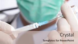  Presentation with syringe - Amazing PPT layouts having doctor holding syringe and getting ready for injection backdrop and a soft green colored foreground