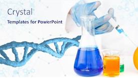  Presentation with laboratory equipment - Theme enhanced with doctor-holding-syringe-and-laboratory background and a sky blue colored foreground