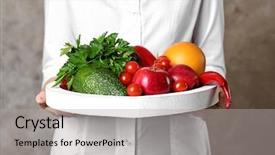  Presentation with foods - Beautiful theme featuring doctor holding tray with heart backdrop and a light gray colored foreground