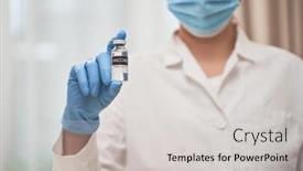 Presentation with covid vaccine - Beautiful PPT theme featuring doctor-holding-vaccine-covid-19 backdrop and a light gray colored foreground
