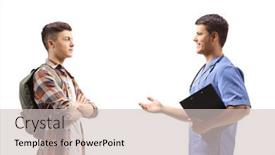  Presentation with blue - Audience pleasing presentation theme consisting of doctor-in-a-blue-uniform backdrop and a soft green colored foreground