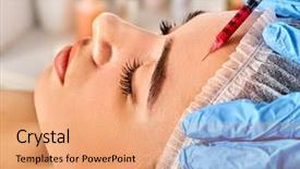  Presentation with injection plastic - Slide deck having doctor in beauty clinic background and a coral colored foreground