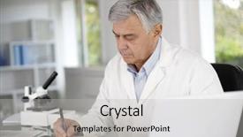  Presentation with agenda - Beautiful presentation theme featuring doctor in biology writing report backdrop and a light gray colored foreground