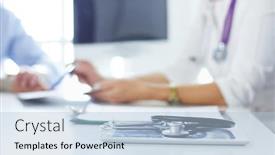  Presentation with clinic - Amazing presentation design having doctor-in-clinic-asking-senior backdrop and a light blue colored foreground