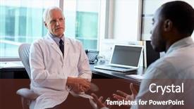  Presentation with doctor and patient medical consultation - Audience pleasing presentation consisting of doctor in consultation with male backdrop and a tawny brown colored foreground