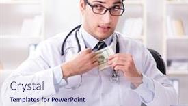  Presentation with bribe - Slide set featuring doctor-in-corruption-concept background and a sky blue colored foreground