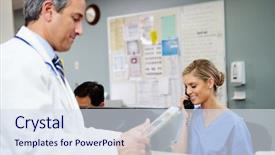  Presentation with discussion - Presentation theme having doctor in discussion with nurse background and a  colored foreground