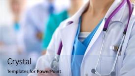  Presentation with medical students - Audience pleasing slide set consisting of doctor in front of medical backdrop and a light blue colored foreground