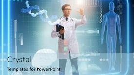  Presentation with medical concept - Slide deck featuring doctor-in-futuristic-medical-concept background and a light blue colored foreground