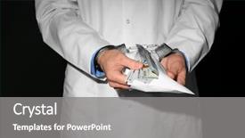  Presentation with bribe - PPT theme having doctor in handcuffs holding bribe background and a gray colored foreground