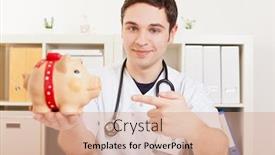  Presentation with piggy bank - Theme enhanced with doctor-in-his-practice-points background and a coral colored foreground