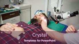  Presentation with ear - Audience pleasing slide deck consisting of doctor-in-hospital-checking-patient backdrop and a tawny brown colored foreground