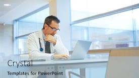  Presentation with doctor office - Colorful slide set enhanced with doctor-in-hospital-office-working backdrop and a light blue colored foreground