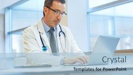  Presentation with doctor office - Audience pleasing presentation design consisting of doctor-in-hospital-office-working backdrop and a light blue colored foreground