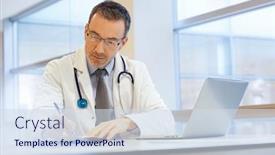  Presentation with doctor office - Audience pleasing theme consisting of doctor-in-hospital-office-working backdrop and a sky blue colored foreground