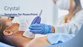  Presentation with thyroid - Presentation having doctor-in-mask-checking-thyroid background and a sky blue colored foreground