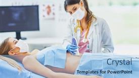  Presentation with ultrasound - Cool new slide deck with doctor-in-mask-doing-ultrasound backdrop and a light blue colored foreground