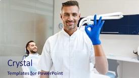  Presentation with happy image - Cool new PPT layouts with doctor in medical dentist center backdrop and a  colored foreground