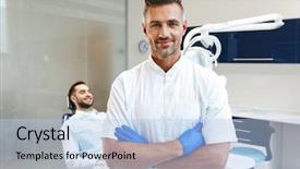  Presentation with medical imaging center mri - Amazing PPT theme having doctor in medical dentist center backdrop and a  colored foreground