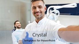  Presentation with happy image - Presentation theme consisting of doctor in medical dentist center background and a light blue colored foreground