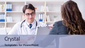  Presentation with medical concept - Colorful slides enhanced with doctor in medical insurance fraud backdrop and a light blue colored foreground