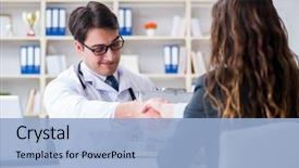  Presentation with medical concept - Audience pleasing slide deck consisting of doctor in medical insurance fraud backdrop and a light blue colored foreground