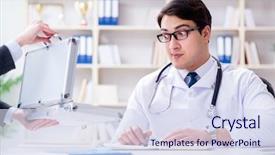  Presentation with medical concept - Beautiful PPT layouts featuring doctor in medical insurance fraud backdrop and a sky blue colored foreground