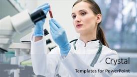  Presentation with blood test - Cool new slides with doctor in medical laboratory looking backdrop and a  colored foreground