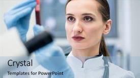  Presentation with blood test - Beautiful theme featuring doctor in medical laboratory looking backdrop and a  colored foreground