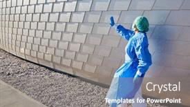  Presentation with clothing - Slide deck consisting of doctor-in-protective-clothing-calls background and a gray colored foreground